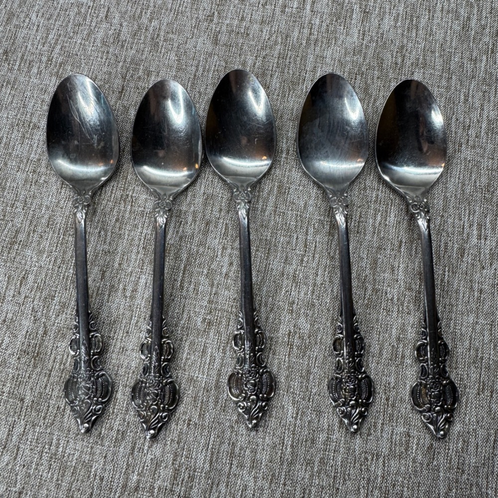 Oxford Hall‎ Stainless Flatware Sutherland Set of 5 Vintage Ornate Teaspoons